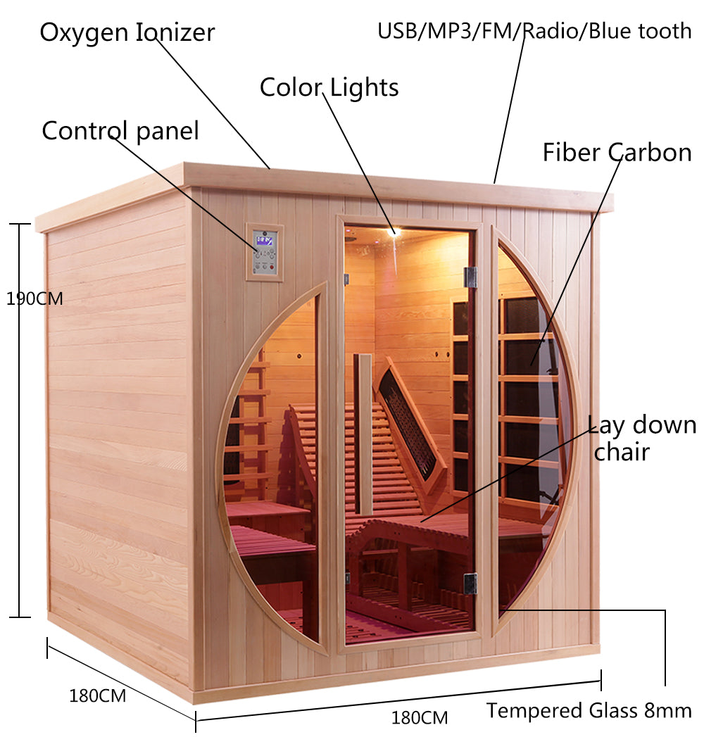 Serenza Wellness Luxury 2-Person Lay-Down Infrared Sauna with Red-Light Therapy | Solid Canadian Hemlock Wood
