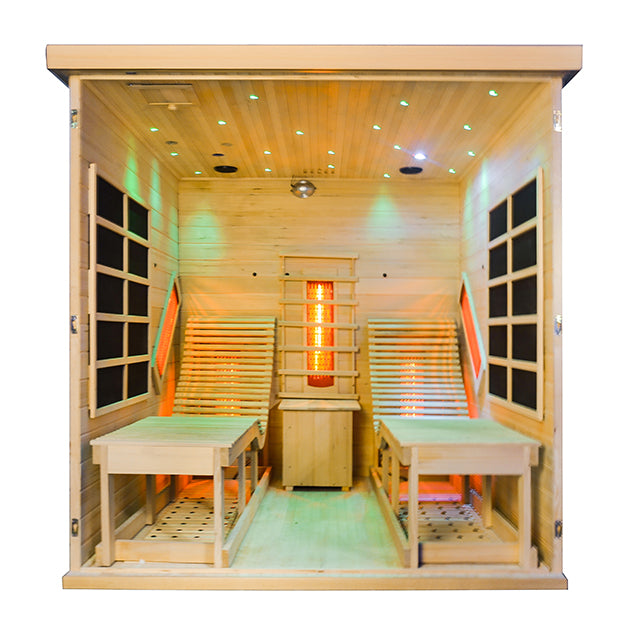 Serenza Wellness Luxury 2-Person Lay-Down Infrared Sauna with Red-Light Therapy | Solid Canadian Hemlock Wood