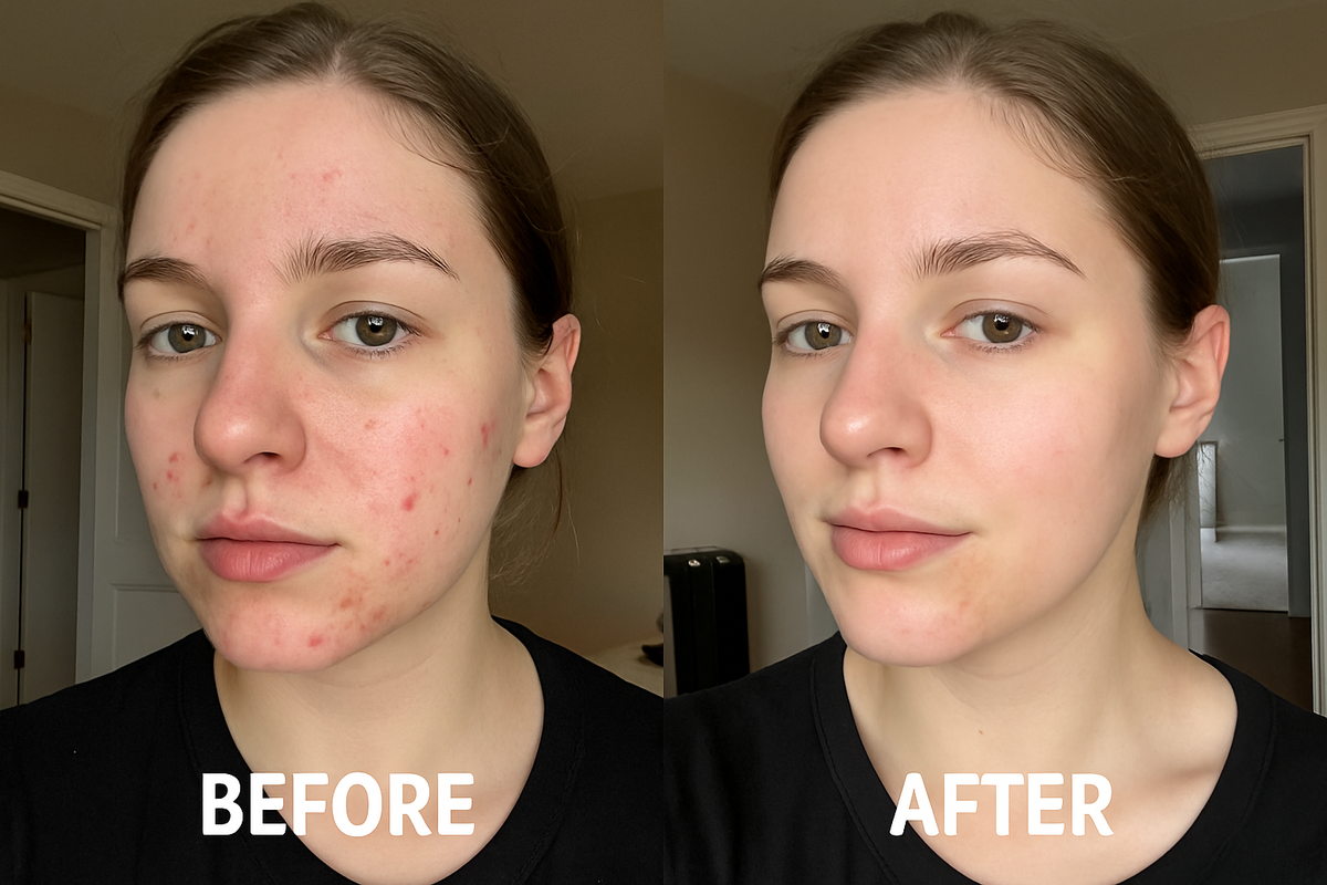 Authentic-looking before and after customer selfie style